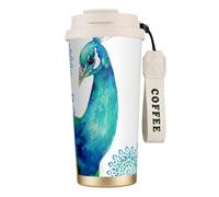 JEJEA Belles tasses isothermes en acier inoxydable avec motif paon et floral, tasses à café à double paroi, tasse à café de voyage pour la maison et le bureau