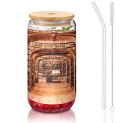 JEJEA Bibliothèque - Tasses en verre avec couvercles et pailles en bambou - Transparent