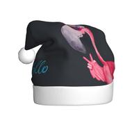 JEJEA Bonjour Lunettes Flamant Rose Imprimé Gorros De Navidad Para Adultos, Chapeaux de Père Noël pour Drôle, Nouveauté Chapeaux de Noël pour Fête de Noël