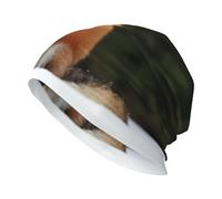 JEJEA Bonnet d'hiver chaud en tricot avec imprimé renard amusant - Bonnet d'hiver double couche pour homme et femme - Noir