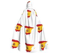 JEJEA Cape à capuche avec drapeau espagnol imprimé sorcière sorcier pour adulte, cape de fête d'Halloween pour déguisement de sorcière, vampire, cosplay