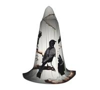 JEJEA Cape de magicien à capuche avec imprimé corbeau noir sur une branche pour Halloween, cosplay, fête de Noël