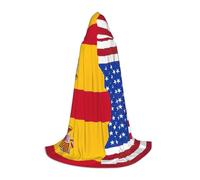JEJEA Cape de magicien à capuche avec imprimé drapeau américain de l'Espagne pour Halloween, cosplay, fête de Noël médiévale