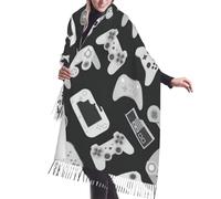 JEJEA Châle à franges en faux cachemire imprimé manette de jeu - Écharpe d'hiver chaude pour femme, douce et confortable pour temps froid