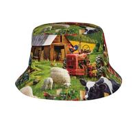 JEJEA Chapeau cloche imprimé animaux de la ferme pour homme et femme, chapeau de soleil imprimé réversible, pêcheur en plein air, été noir, Noir , Taille unique