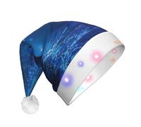 JEJEA Chapeau de Père Noël bleu à imprimé binaire pour adulte, chapeau de Noël avec lumières pour femmes et hommes, fournitures de fête du Nouvel An