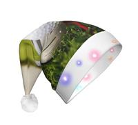 JEJEA Chapeau de Père Noël imprimé balle de golf adulte LED, chapeau de Noël avec lumières pour femmes et hommes, fournitures de fête du Nouvel An