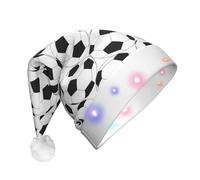 JEJEA Chapeau de Père Noël imprimé ballon de football noir et blanc, chapeau de Noël avec lumières pour femmes et hommes, fournitures de fête du Nouvel An