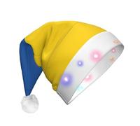 JEJEA Chapeau de Père Noël imprimé drapeau de l'Ukraine pour adulte LED, chapeau de Noël avec lumières pour femmes et hommes, fournitures de fête du Nouvel An