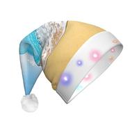 JEJEA Chapeau de Père Noël imprimé océan mer plage feuilles de palmier adulte chapeau de Noël chapeau de Noël avec lumières pour femmes et hommes Nouvel An fournitures de fête