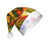 JEJEA Chapeau de Père Noël imprimé oiseau de paradis tropical pour adulte, chapeau de Noël avec lumières pour femmes et hommes, fournitures de fête du Nouvel An