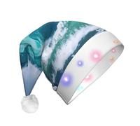 JEJEA Chapeau de Père Noël imprimé vagues de l'océan pour adulte, chapeau de Noël avec lumières pour femmes et hommes, fournitures de fête du Nouvel An