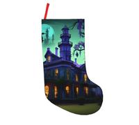 JEJEA Chaussettes de Noël noires avec imprimé manoir hanté, chaussettes de Noël personnalisées, chaussettes à suspendre sur la cheminée, cadeau de fête de Noël