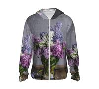 JEJEA Chemise de protection solaire à manches longues avec fermeture éclair et poches Motif fleurs lilas, Noir , S
