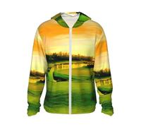 JEJEA Chemise de protection solaire à manches longues avec fermeture éclair et poches pour randonnée en plein air Motif parcours de golf, Noir , M