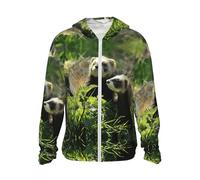 JEJEA Chemise de protection solaire à manches longues et fermeture éclair avec poches pour randonnée en plein air Motif furet sauvage, Noir , XL
