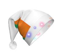 JEJEA Drapeau de la Côte d'Ivoire Imprimé Père Noël Chapeau Adulte LED Chapeau de Noël avec Lumières pour Femmes et Hommes Nouvel An Fournitures de Fête