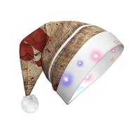 JEJEA Drapeau de l'État de l'Alabama sur vieux grain de bois imprimé carte postale chapeau de Père Noël adulte LED, chapeau de Noël avec lumières pour femmes et hommes Nouvel An fournitures de fête