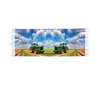 JEJEA Écharpe d'hiver douce et chaude avec imprimé tracteur sous ciel bleu et nuages blancs en faux cachemire avec pompons, écharpe d'hiver douce et chaude pour homme et femme