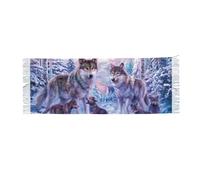 JEJEA Écharpe d'hiver douce et chaude en faux cachemire avec pompons, motif famille de loups