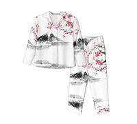 JEJEA Ensemble de pyjama 2 pièces confortable à manches longues avec imprimé soleil rouge japonais, Noir , S