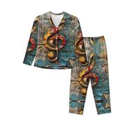 JEJEA Ensemble pyjama 2 pièces confortable imprimé notes de musique ensemble pyjama à manches longues vêtements de nuit vêtements de nuit, Noir , M