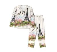 JEJEA Ensemble pyjama 2 pièces confortable imprimé Tour Eiffel Ensemble pyjama à manches longues Vêtements de nuit, Noir , XL