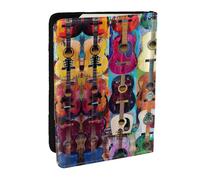 JEJEA Étui de voyage pour cartes de crédit, passeport, passeport et cartes de crédit avec impression couleur acoustique et guitares, Noir , Taille unique