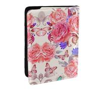 JEJEA Étui de voyage pour cartes de crédit, passeport, passeport, portefeuille, avec imprimé fleur, rose, papillon, Noir , Taille unique