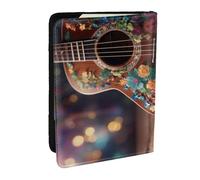 JEJEA Étui de voyage pour passeport, passeport, passeport, carte de crédit, imprimé guitare, fleurs, Noir , Taille unique