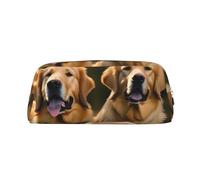 JEJEA Golden Retrievers Trousse à crayons en cuir avec imprimé Grande capacité Trousse à crayons Trousse de papeterie Trousse de maquillage polyvalente, Argenté., Taille unique, Trousse de toilette