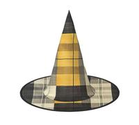 JEJEA Grand chapeau de sorcière jaune gris noir imprimé à carreaux pour femme, chapeau de sorcière, chapeau de sorcière, accessoire de fête d'Halloween Cosplay