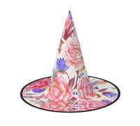 JEJEA Grand chapeau de sorcière pour femme avec imprimé fleur, rose, papillon, chapeau de sorcière, chapeau de sorcière, accessoire de fête d'Halloween Cosplay