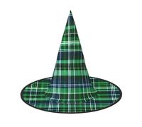 JEJEA Grand chapeau de sorcière pour femme avec imprimé tartan écossais bleu et vert