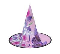 JEJEA Grand chapeau de sorcière rose imprimé papillon pour femme, chapeau de sorcière, chapeau de sorcière, accessoire de fête d'Halloween Cosplay