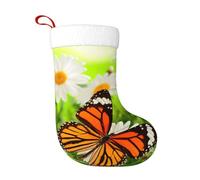 JEJEA Grande chaussette de Noël à suspendre avec motif papillon sur marguerite, pour décoration de fête en famille
