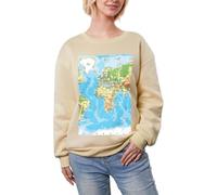 JEJEA Haut décontracté chaud avec imprimé carte du monde pour l'hiver, pull à manches longues surdimensionné pour femme, sweat-shirt tendance, abricot, XS