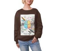 JEJEA Haut décontracté chaud avec imprimé cerveau humain, doublure en polaire, pull à manches longues surdimensionné pour femme, sweat-shirt tendance, café, S