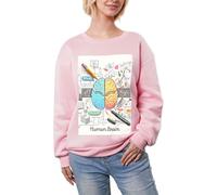 JEJEA Haut décontracté chaud avec imprimé cerveau humain, doublure en polaire, pull à manches longues surdimensionné pour femme, sweat-shirt tendance, rose, M
