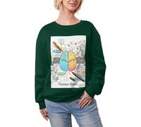 JEJEA Haut décontracté chaud avec imprimé cerveau humain, doublure en polaire, pull à manches longues surdimensionné pour femme, sweat-shirt tendance, vert foncé, XS