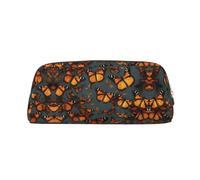 JEJEA Heaps of Orange Trousse à crayons en cuir avec imprimé papillons monarques Grande capacité Trousse de papeterie Trousse de maquillage polyvalente, doré, Taille unique, Trousse de toilette