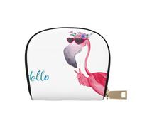 JEJEA Hello Glasses Porte-cartes de crédit imprimé flamant rose, petit portefeuille avec fermeture éclair, porte-cartes en cuir, blanc, Taille unique