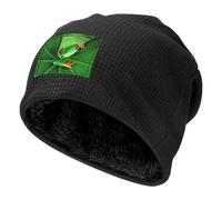 JEJEA Joli bonnet tête de mort doublé en polaire avec imprimé grenouille, bonnet d'hiver doux et chaud, unisexe, pour temps froid, Noir , Taille unique
