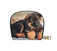 JEJEA Joli portefeuille en cuir avec imprimé chiot berger allemand, petit porte-cartes avec fermeture éclair, blanc, Taille unique