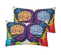JEJEA Lot de 2 housses de coussin décoratives en lin avec impression Cerveau gauche et droit 30 x 50 cm