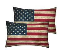 JEJEA Lot de 2 housses de coussin décoratives en lin avec imprimé drapeau américain 30 x 50 cm
