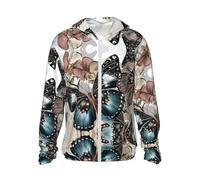JEJEA Magnifique chemise de protection solaire à manches longues avec fermeture éclair et imprimé papillon. Veste légère pour randonnée en plein air avec poches, Noir , XL