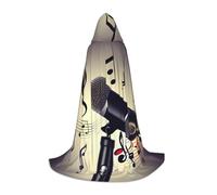 JEJEA Microphone avec imprimé note de musique pour Halloween, cosplay, fête de Noël, robe de magicien, cape d'Halloween, cape médiévale de la Renaissance