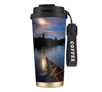 JEJEA Moonlit Canoe Allagash River Print Tasses isothermes en acier inoxydable, tasses à café à double paroi, tasse à café de voyage pour la maison et le bureau