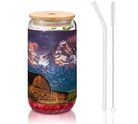 JEJEA National Park Tasses en verre avec couvercles en bambou et pailles, tasse à café, tasses en forme de canette, verres, cocktails, transparent